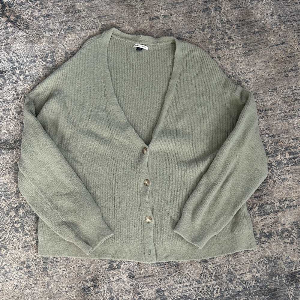 American Eagle Outfitters Olive Green V-Neck Button Cardigan